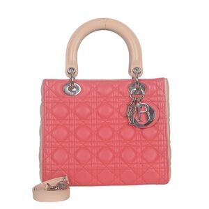 ♥️Dior Lady Dior Medium Coral and Beige Quilted Leather Satchel Bag♥️